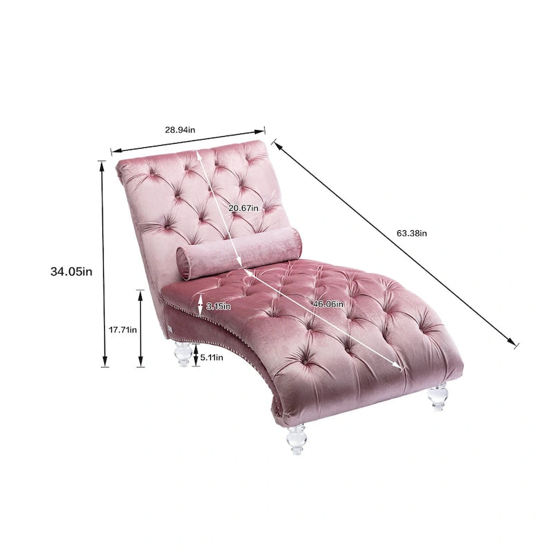 Gepolsterte Samt-Chaiselongue mit Knopfheftung, Liegefunktion, Kissen und Acrylfüßen