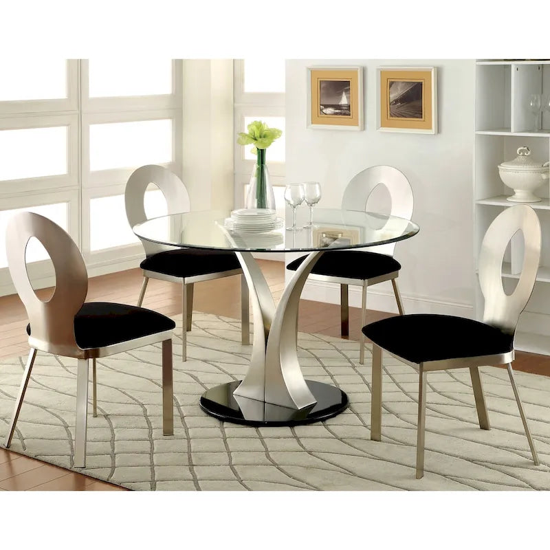 Zaia modernes rundes Esszimmer-Set aus silberfarbenem Stahl, 5-teilig, von Furniture of America