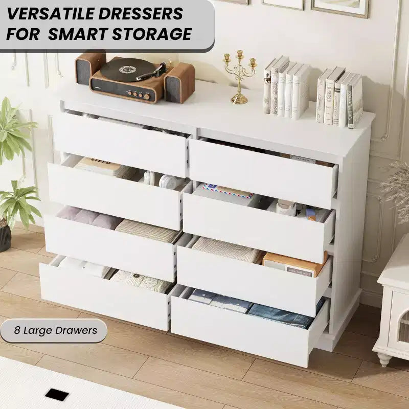 Commode moderne pour chambre avec 8 tiroirs, meuble de rangement en bois pour placard, large commode
