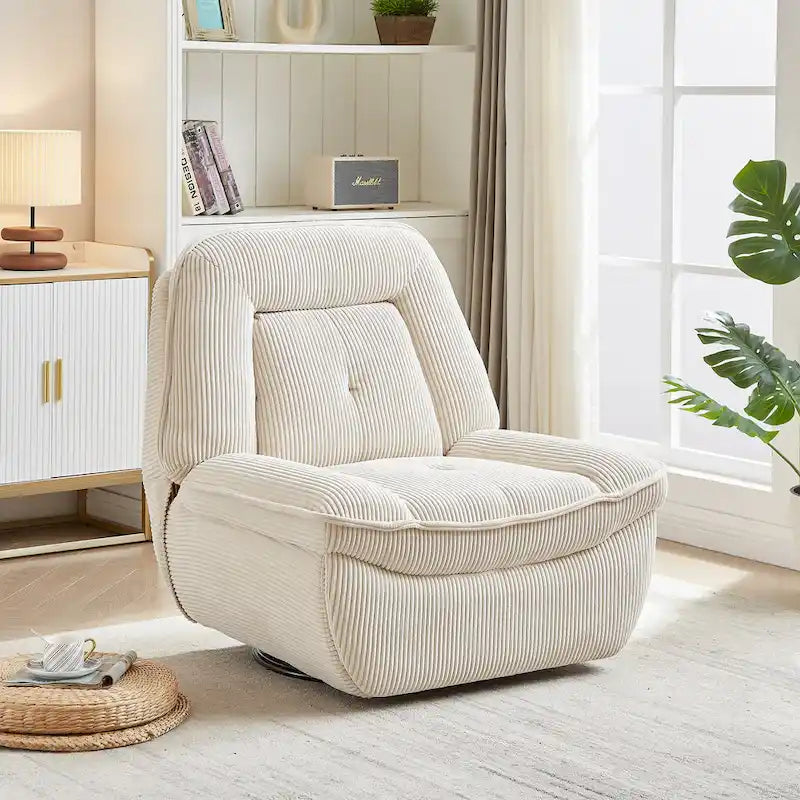 Drehsessel mit Cordbezug, Schaukelfunktion und Fußstütze fürs Wohnzimmer