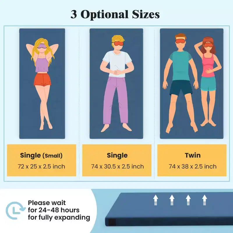 Matelas de camping Costway en mousse à mémoire de forme avec dessous antidérapant et sac de transport, pour dormir à l’extérieur, gris/bleu