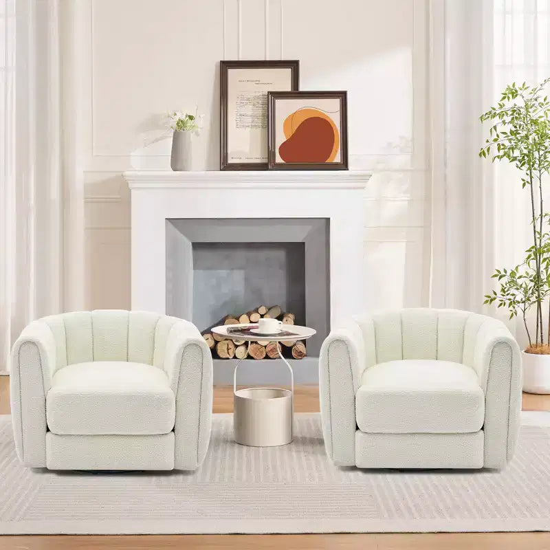 2er-Set drehbare Akzentstühle, um 360° drehbare Teddyfleece-Sessel mit stabiler Basis, Beige, für Wohnzimmer, Schlafzimmer und Büro