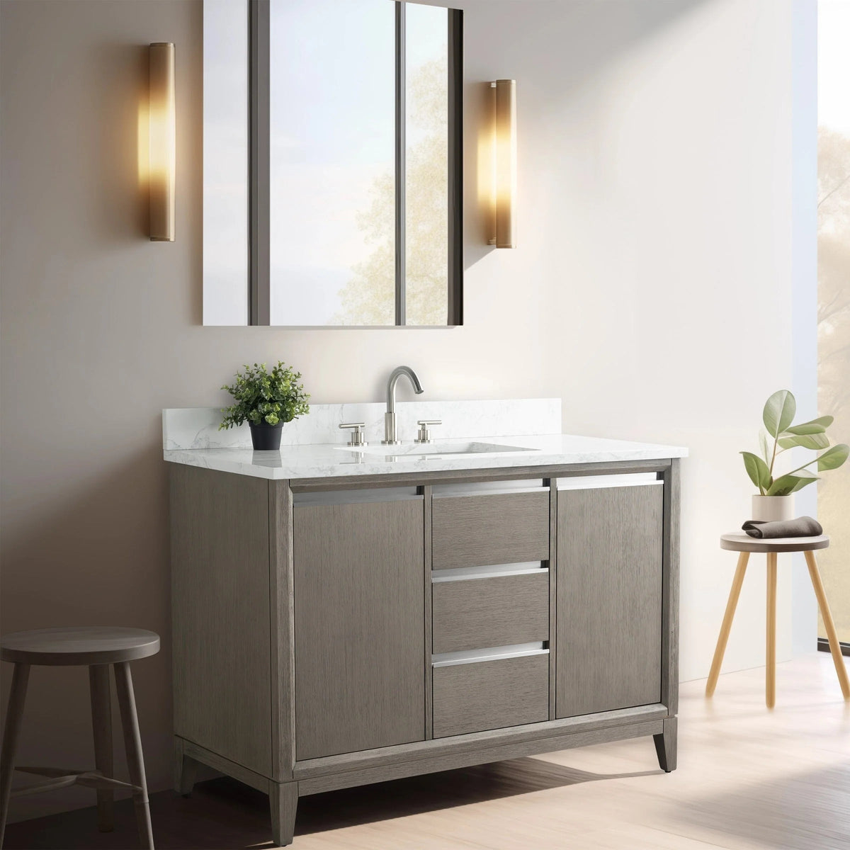 Meuble-lavabo de salle de bain Vanity Art avec lavabo en céramique et comptoir en marbre reconstitué