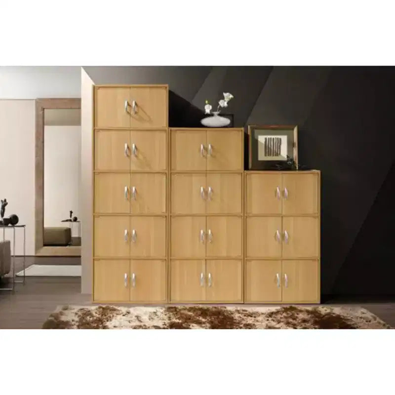 Bibliothèque-meuble de rangement fermé Hodedah HID44, robuste, avec 8 portes, à poser au sol, multifonction pour la maison et le bureau, finition bois de hêtre