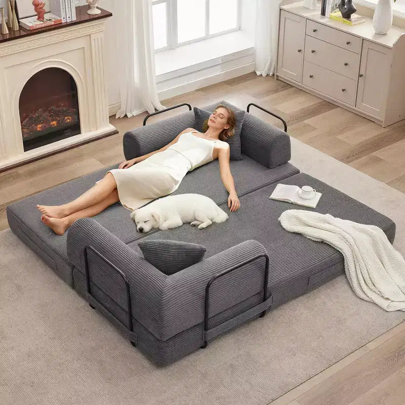 Acekool Schlafsofa mit umwandelbarem Bodensofa-Design, tiefer Sitzfläche und angenehmem Cordbezug