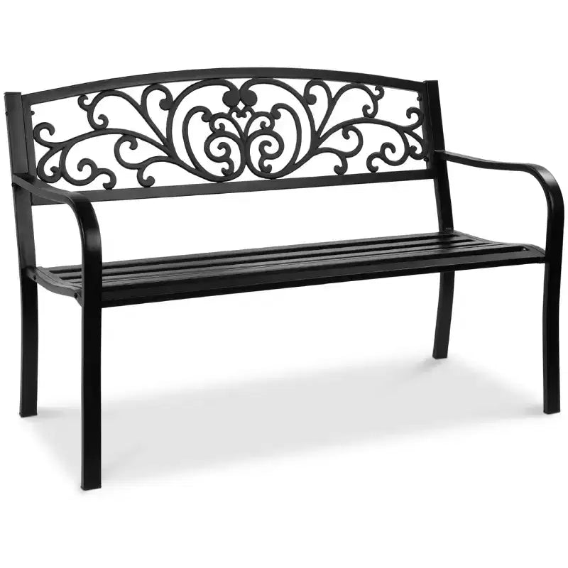 Best Choice Products Gartenbank aus Stahl für Terrasse und Veranda mit floral gestaltetem Rückenteil