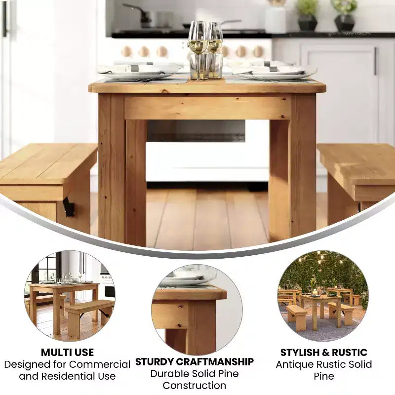 Tavolo da pranzo rettangolare in pino massello stile farmhouse Flash Furniture, 46 x 30