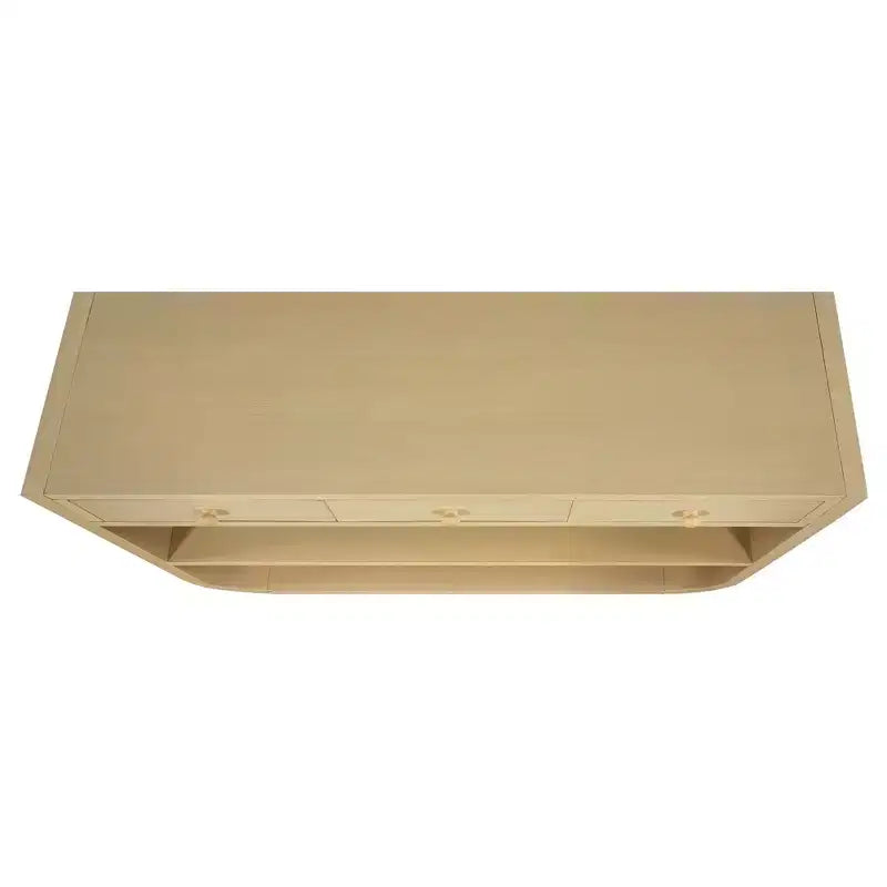 Tavolo consolle curvo ModernLuxe, tavolo d'ingresso, tavolino laterale per divano, espositore, tavolino d'accento con 3 cassetti a chiusura ammortizzata e 2 ripiani aperti