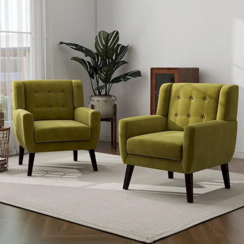 Ensemble de 2 fauteuils d’appoint rembourrés en velours pour le salon