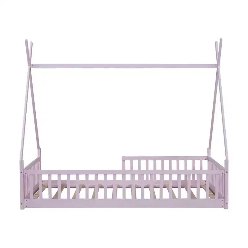 Vloerbed voor kinderen, tentbedden in eenpersoonsformaat, Montessori-vloerbed met latten en hekwerk, houten huisbedframe voor jongens en meisjes