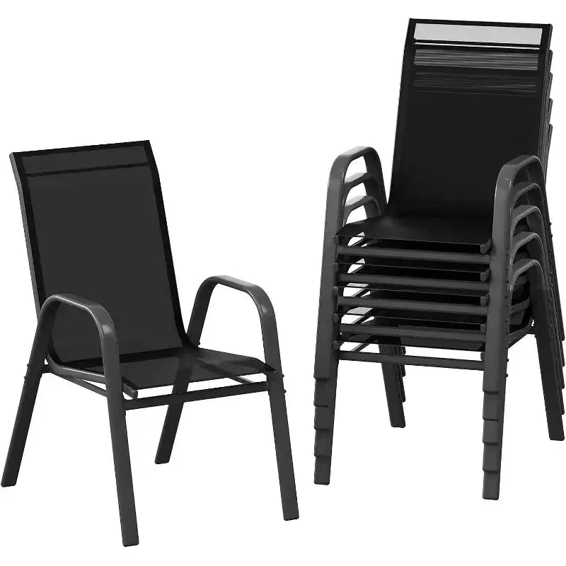 Chaises de patio, lot de 4/6 chaises de repas d’extérieur empilables et légères en textilène, toutes saisons, avec accoudoirs, pour la cour et le bord de la piscine
