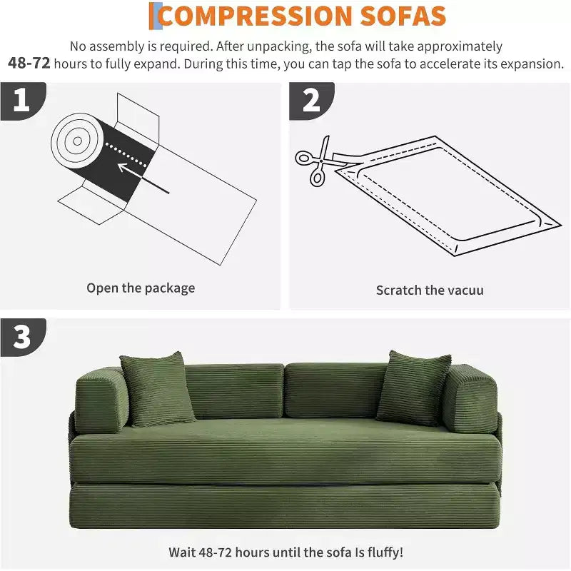 5-in-1 slaapbank, modulaire corduroy slaapbank van 78.8 met stevig frame, multifunctionele futon voor kleine ruimtes, woonkamer en logeerkamer