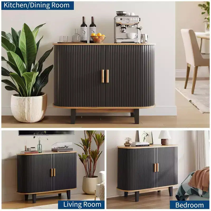 Buffet cannelé de 40', armoire de rangement avec porte coulissante et étagère réglable, meubles de rangement modernes, table console de bar à rideau