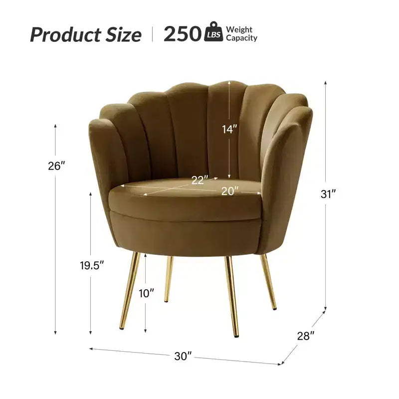 Fauteuil tonneau confortable avec pieds en métal doré, fauteuil d’appoint pour le salon
