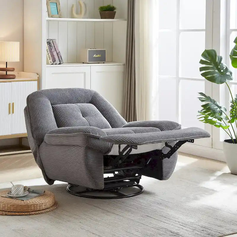 Drehsessel mit Cordbezug, Schaukelfunktion und Fußstütze fürs Wohnzimmer