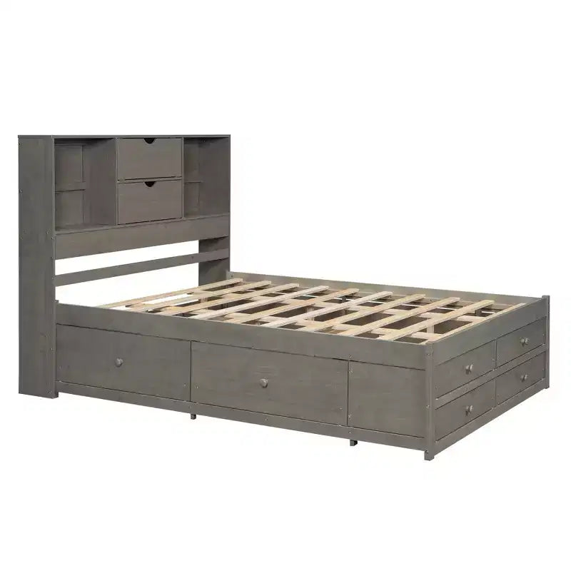 Queensize bed met opbergrek en 8 laden, eenvoudig te monteren