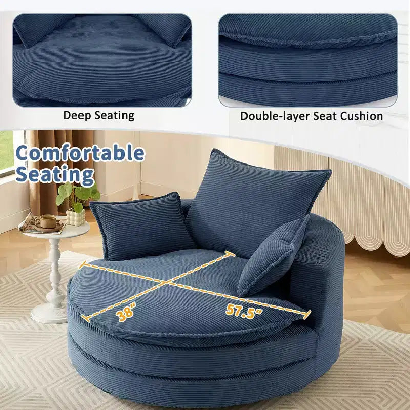 Fauteuil d’appoint pivotant à 360°, fauteuil tonneau rond pivotant avec coussin pour le salon