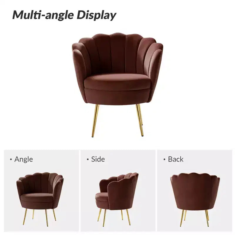 Fauteuil tonneau confortable avec pieds en métal doré, fauteuil d’appoint pour le salon