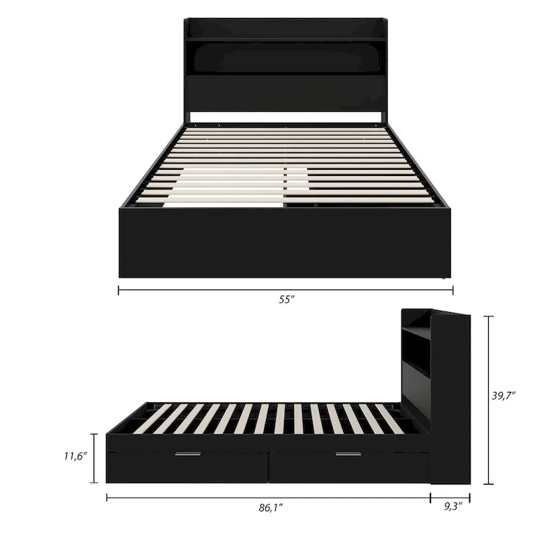 Letto con struttura a piattaforma Hunter con testiera