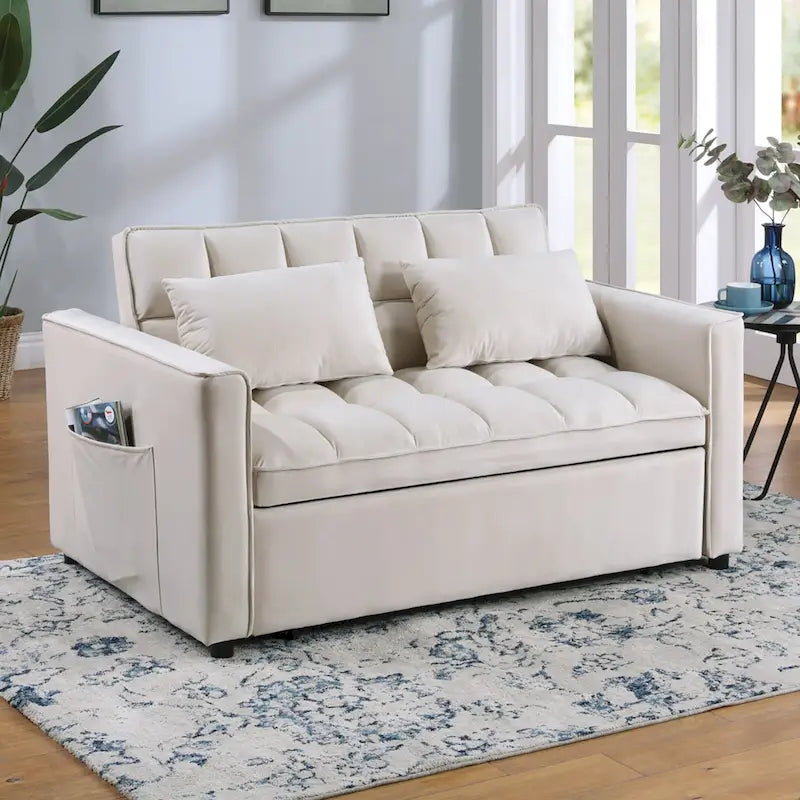 Klassisches ausziehbares, getuftetes und umbaubares Schlafsofa - 55W x 68L x 20H