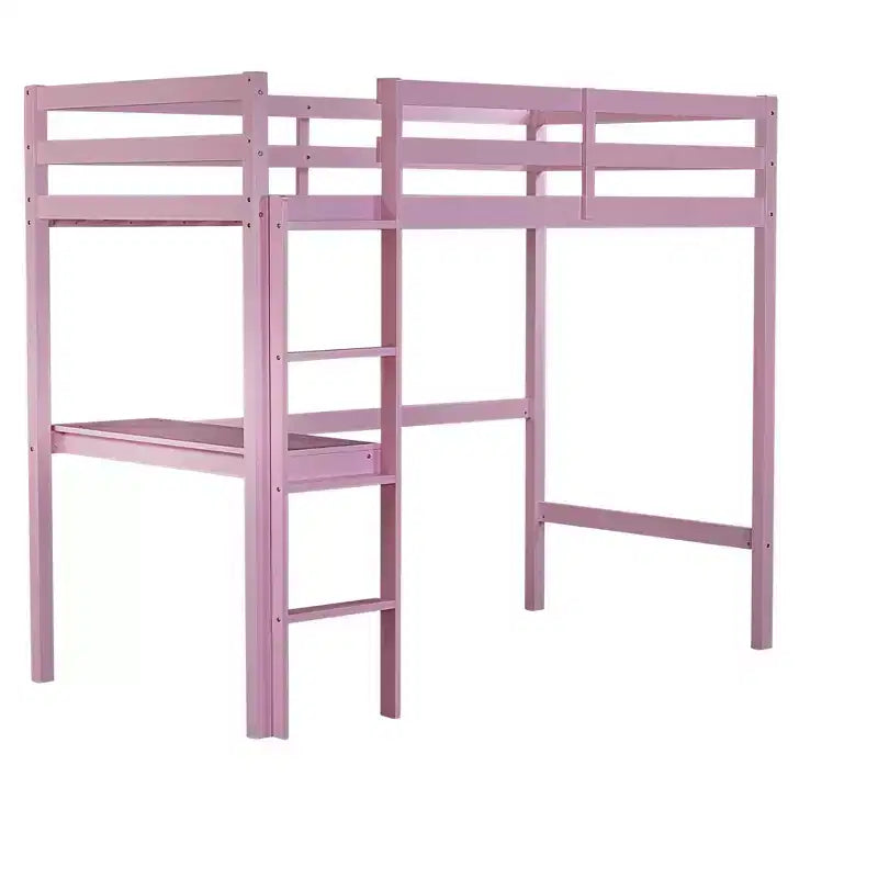 Okak minimalistisch hoogslaper met ladder, hoogslaper van rubberhout voor één persoon met veiligheidsreling en ingebouwd bureau, bedframes voor kinderen en tieners