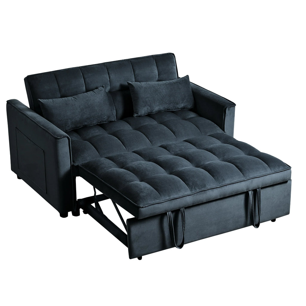 Modernes Ausziehsofa mit Schlaffunktion, 3-in-1-Schlafsofa mit verstellbarer Rückenlehne, Samt-Zweisitzer, Kissen und Seitentaschen