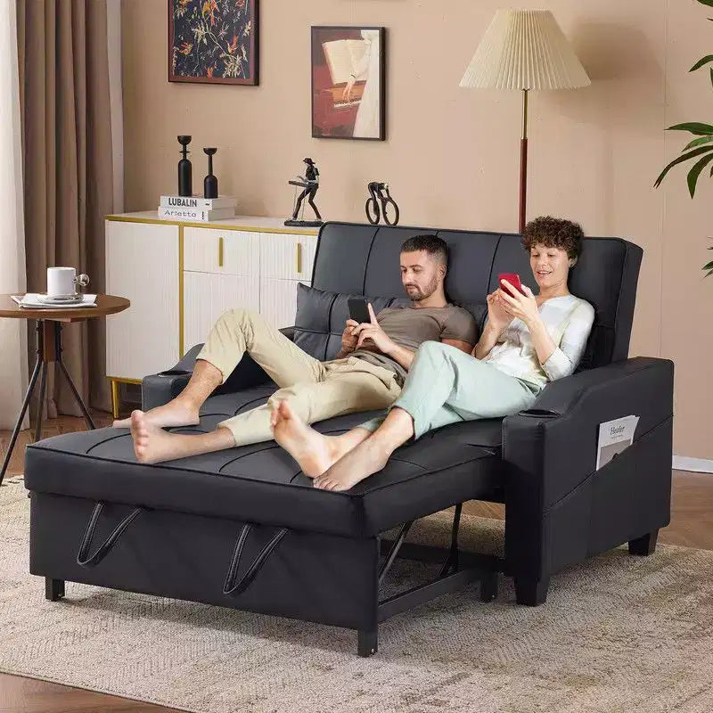Gepolsterte, umwandelbare Schlafcouch mit Relaxfunktion aus Cat's-Claw-Leder, Kissen inklusive, für kleine Räume