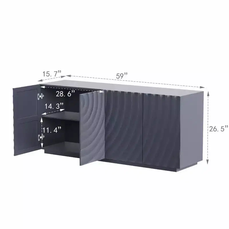 59 modern spiraalvormig dressoir, laag opbergmeubel voor de hal met deuren met 3D-ribbelstructuur