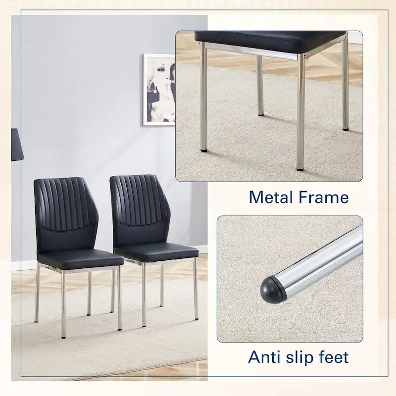 Ensemble de 6 chaises simples et élégantes, chaises de salle à manger en PU haute résilience avec pieds en métal argenté, chaises d'appoint sans accoudoirs pour la cuisine