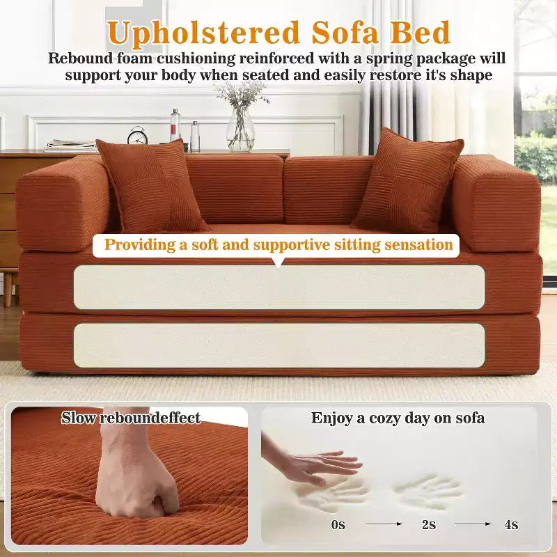 Dyonery canapé-lit pliant 78 en velours côtelé, convertible en lit, format king size, couchage au sol, canapé modulable 4-en-1 à combiner soi-même, confortable et dépliable.