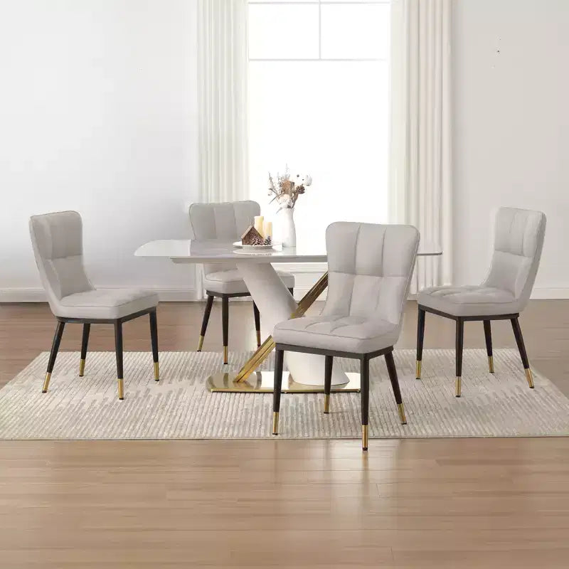 Bekrvio eetkamerstoelen set van 6, moderne gestoffeerde zitting van imitatieleer met hoge rugleuning, metalen poten, keukenstoelen zonder armleuningen voor woon- en eetkamer
