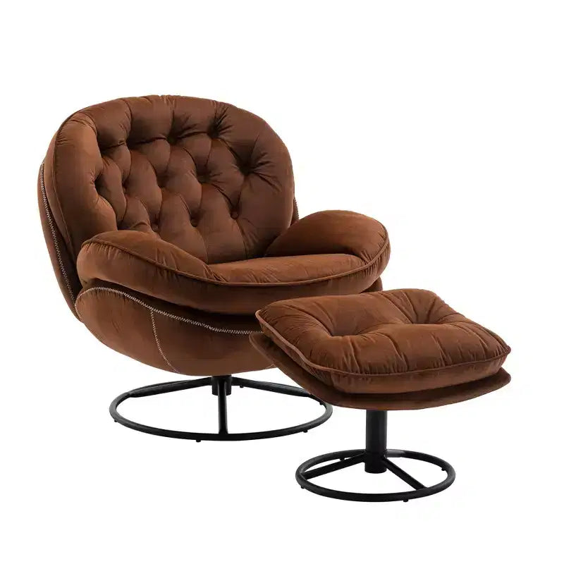 Okak Samt-Sessel mit Hocker, moderner Sessel ohne Armlehnen im Mid-Century-Stil, bequemer, weicher Sessel zum Fernsehen und Spielen