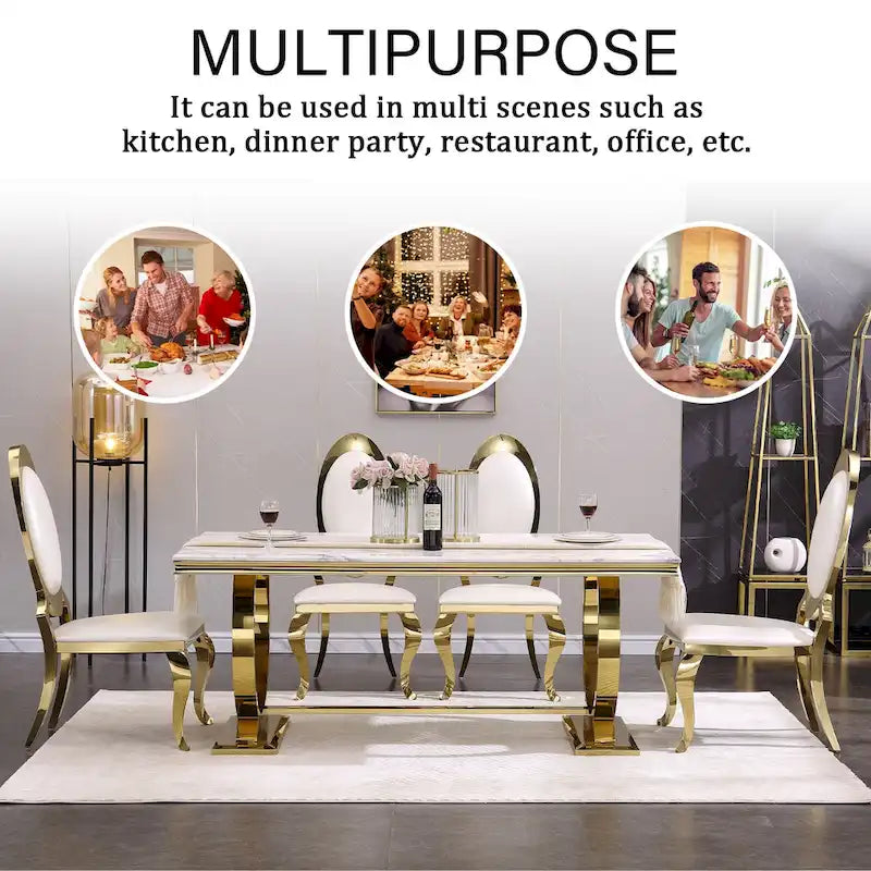 Luxury Dining Table with Polished Metal Circle Base - 72 Inch