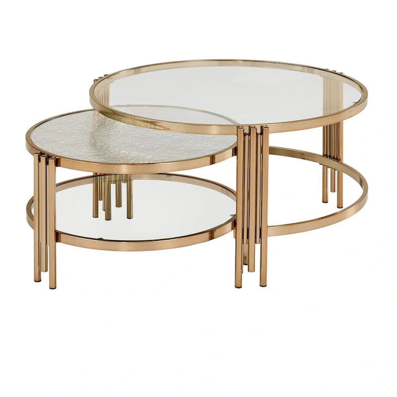Tavolino Bruges di iNSPIRE Q Bold, finitura oro champagne, vetro testurizzato e ripiano