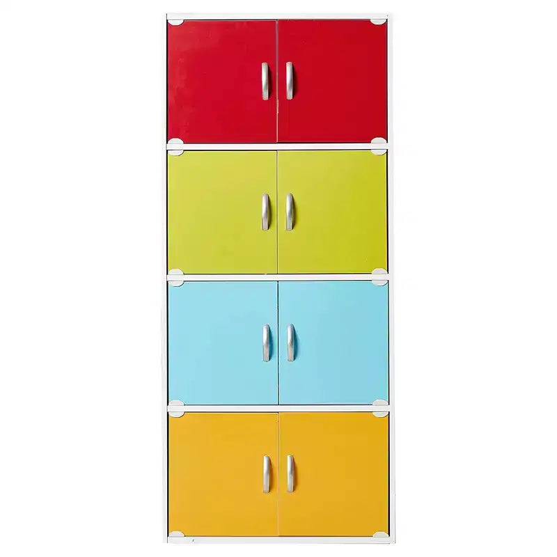 Bibliothèque-meuble de rangement fermé Hodedah HID44, robuste, avec 8 portes, à poser au sol, multifonction pour la maison et le bureau, finition bois de hêtre