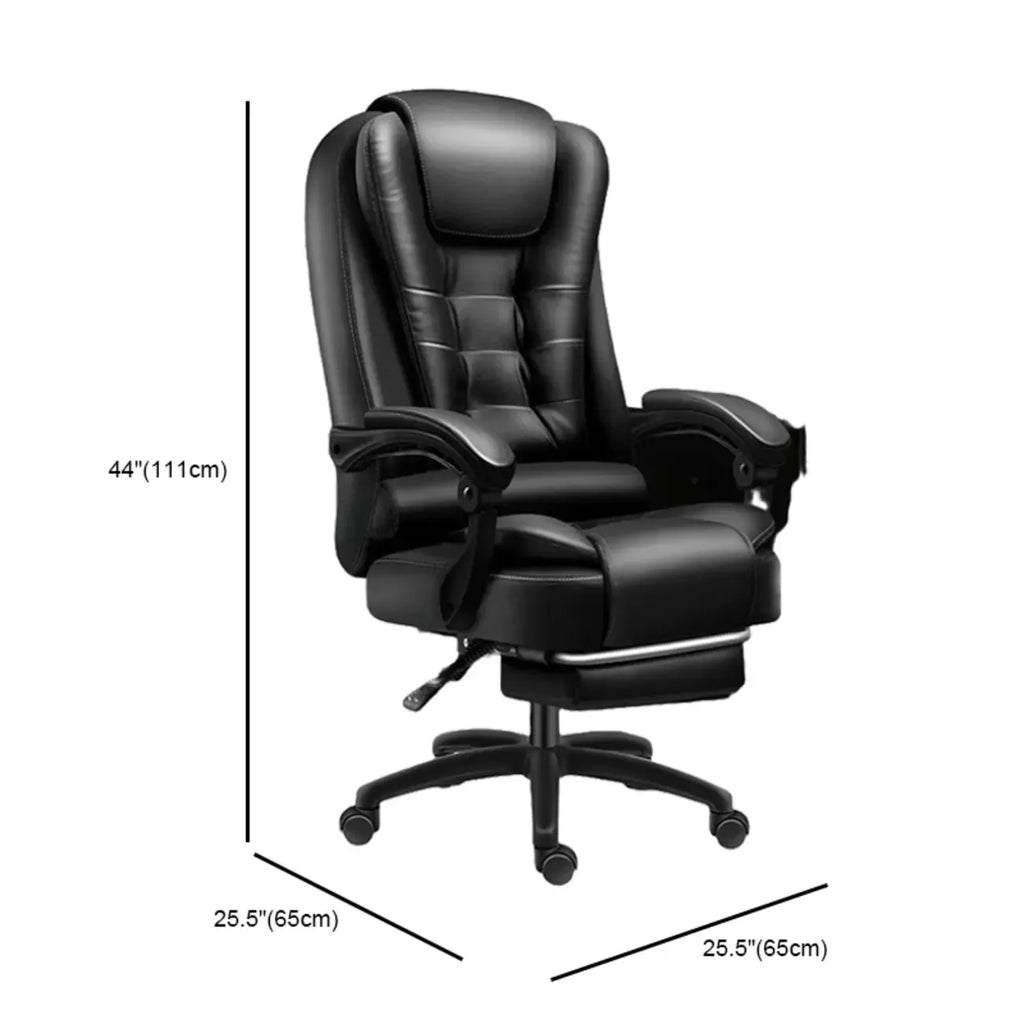 Fauteuil de bureau pivotant ergonomique en cuir noir avec repose-pieds