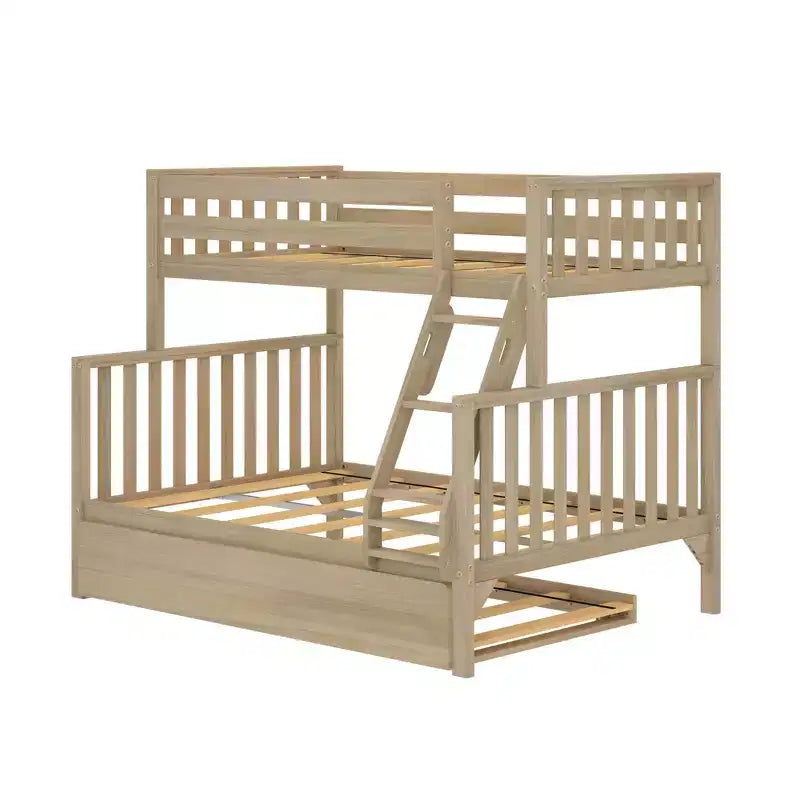 Letto a castello Max & Lily con letto estraibile, singolo sopra matrimoniale, in legno massello, stile scandinavo, per bambini