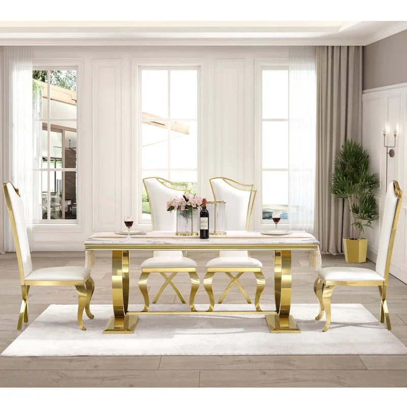 Tavolo da pranzo di lusso con base circolare in metallo lucido - 72 Inch