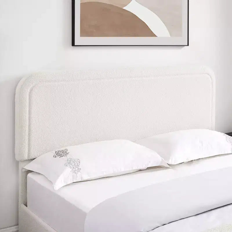 Lit moderne grand format queen en tissu bouclé avec tiroirs de rangement