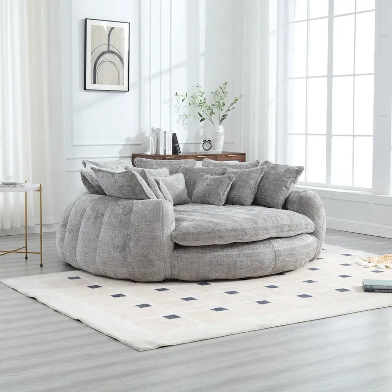 Comodo divano letto matrimoniale a forma di pagnotta, formato extra-large con braccioli