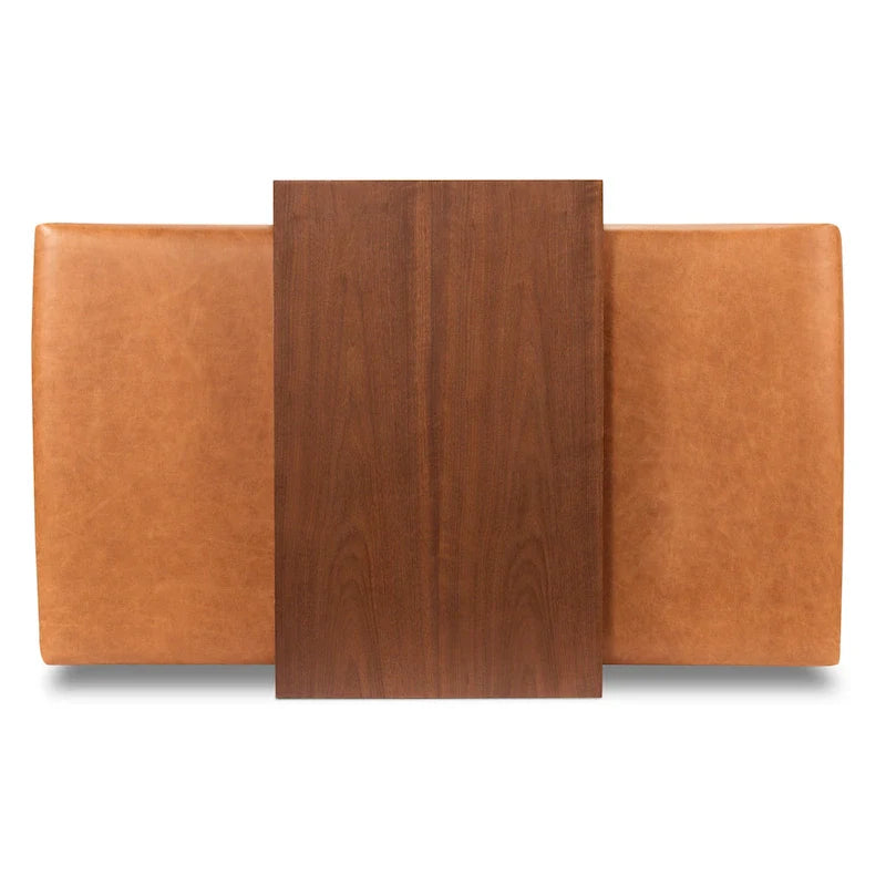 Poly & Bark Jarmo Sitzhocker mit verstellbarem Walnussholztisch - italienisches Echtleder aus vollnarbigem Leder