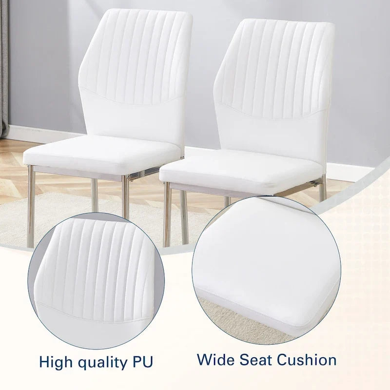 Ensemble de 6 chaises simples et élégantes, chaises de salle à manger en PU haute résilience avec pieds en métal argenté, chaises d'appoint sans accoudoirs pour la cuisine