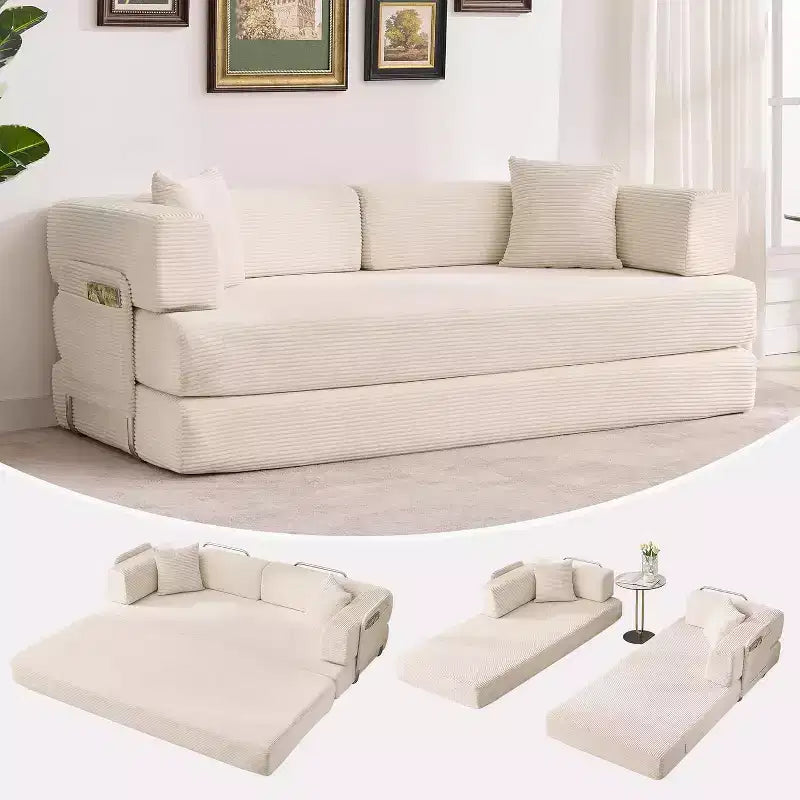 5-in-1 slaapbank, modulaire corduroy slaapbank van 78.8 met stevig frame, multifunctionele futon voor kleine ruimtes, woonkamer en logeerkamer