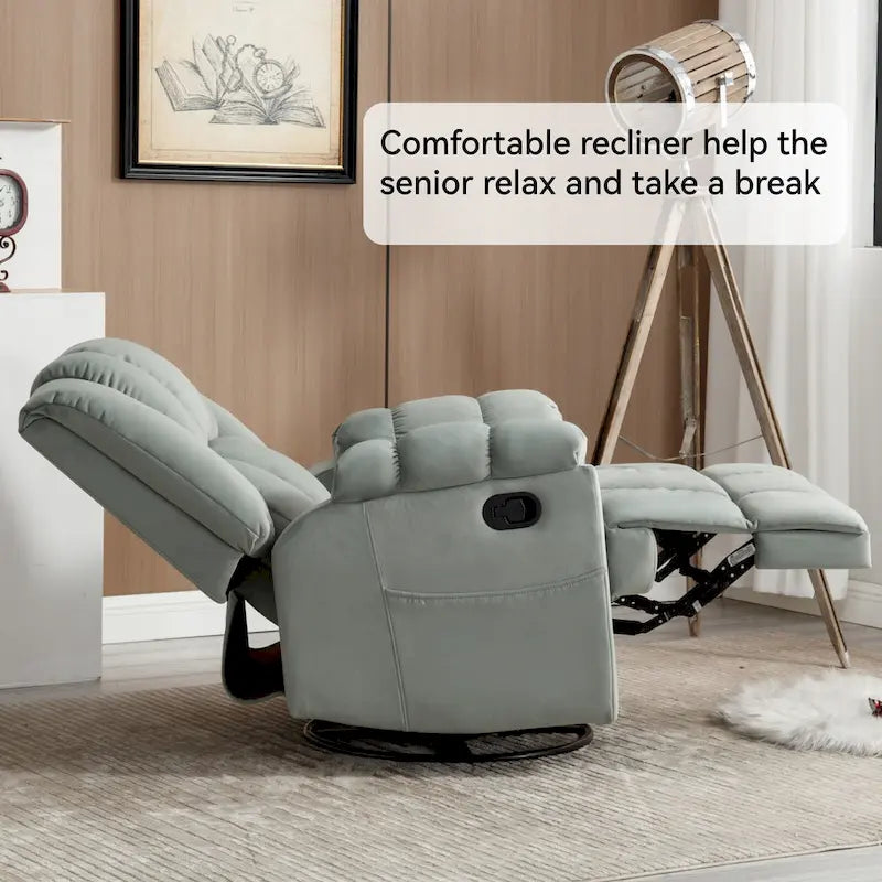Groene extra grote handmatige relaxfauteuil met draaifunctie, schommelfunctie en stoffen bekleding
