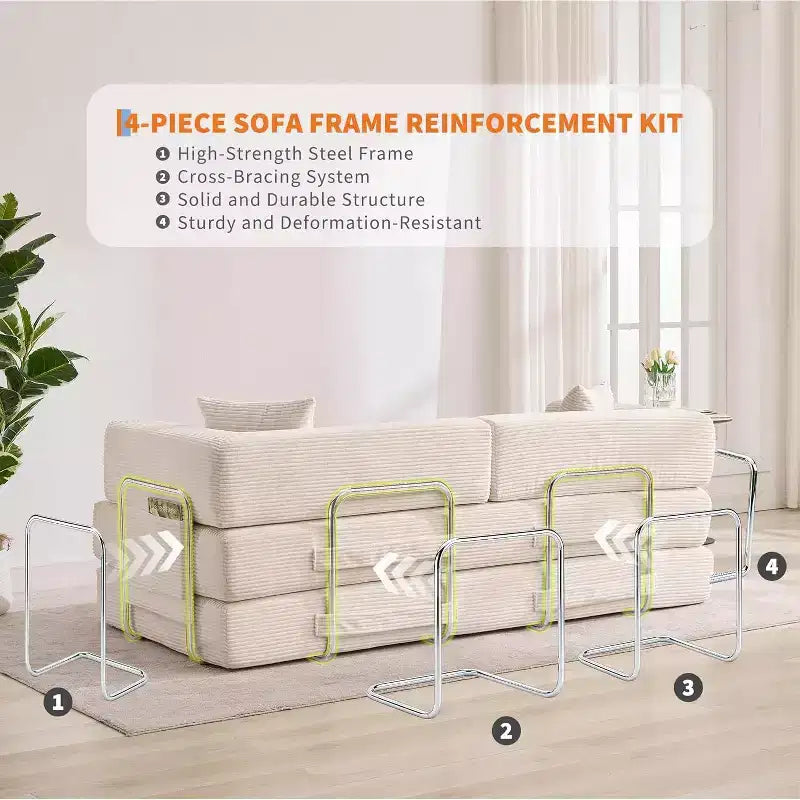 5-in-1 slaapbank, modulaire corduroy slaapbank van 78.8 met stevig frame, multifunctionele futon voor kleine ruimtes, woonkamer en logeerkamer