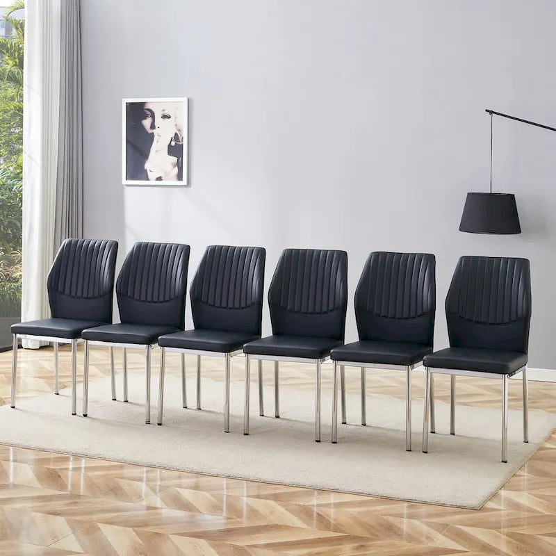 Ensemble de 6 chaises simples et élégantes, chaises de salle à manger en PU haute résilience avec pieds en métal argenté, chaises d'appoint sans accoudoirs pour la cuisine