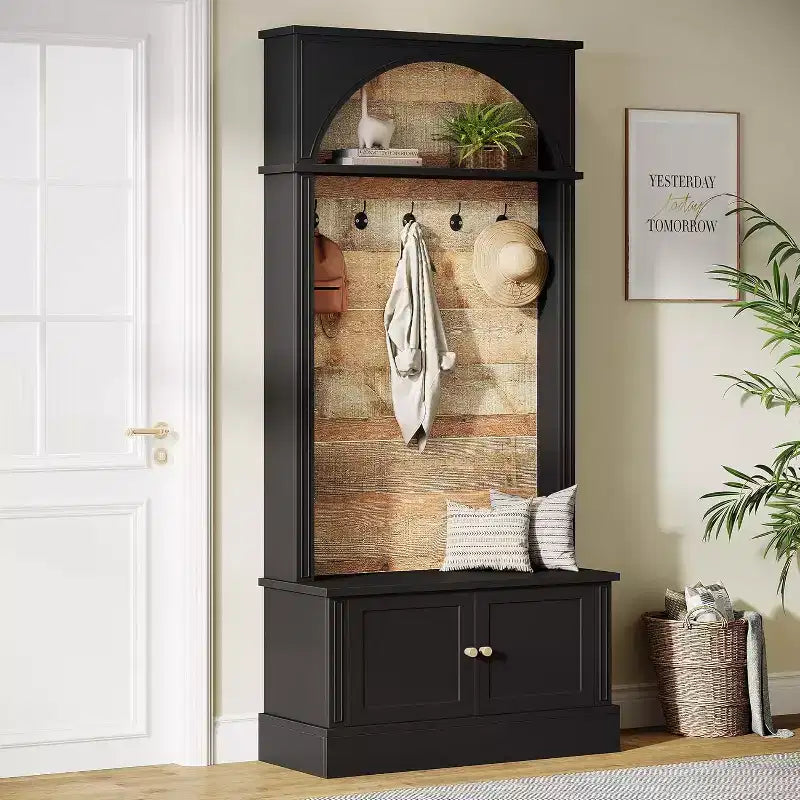Porte-manteau Lantine de 70.86 avec banc, rangement d’entrée 4 en 1 : portemanteau, étagère à chaussures, banc pour entrée