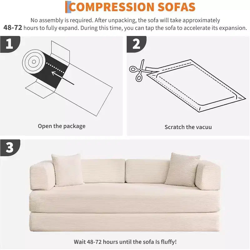 5-in-1 slaapbank, modulaire corduroy slaapbank van 78.8 met stevig frame, multifunctionele futon voor kleine ruimtes, woonkamer en logeerkamer