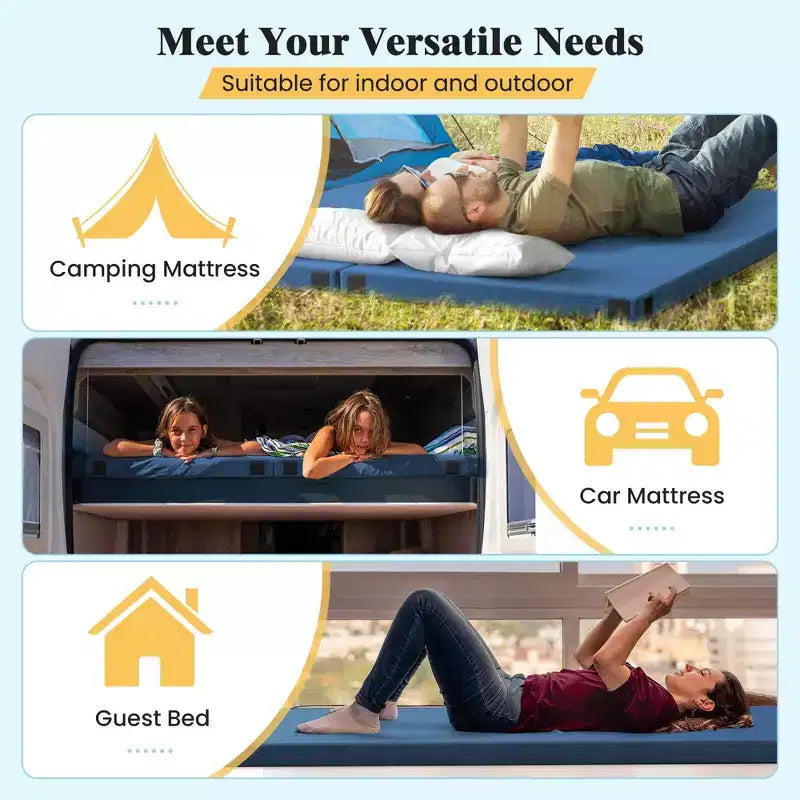 Matelas de camping Costway en mousse à mémoire de forme avec dessous antidérapant et sac de transport, pour dormir à l’extérieur, gris/bleu