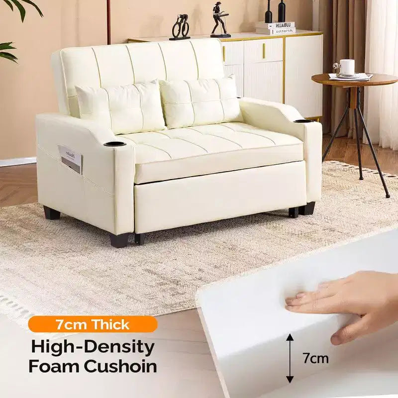 Gepolsterte, umwandelbare Schlafcouch mit Relaxfunktion aus Cat's-Claw-Leder, Kissen inklusive, für kleine Räume